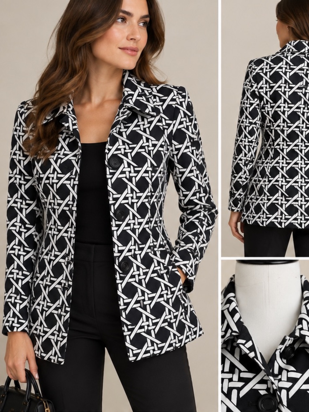 Banana Republic Black and White Geometric Print Blazer